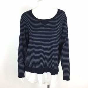 Lila Rose Layered Extended Crewneck Sweater Black/White Stripped